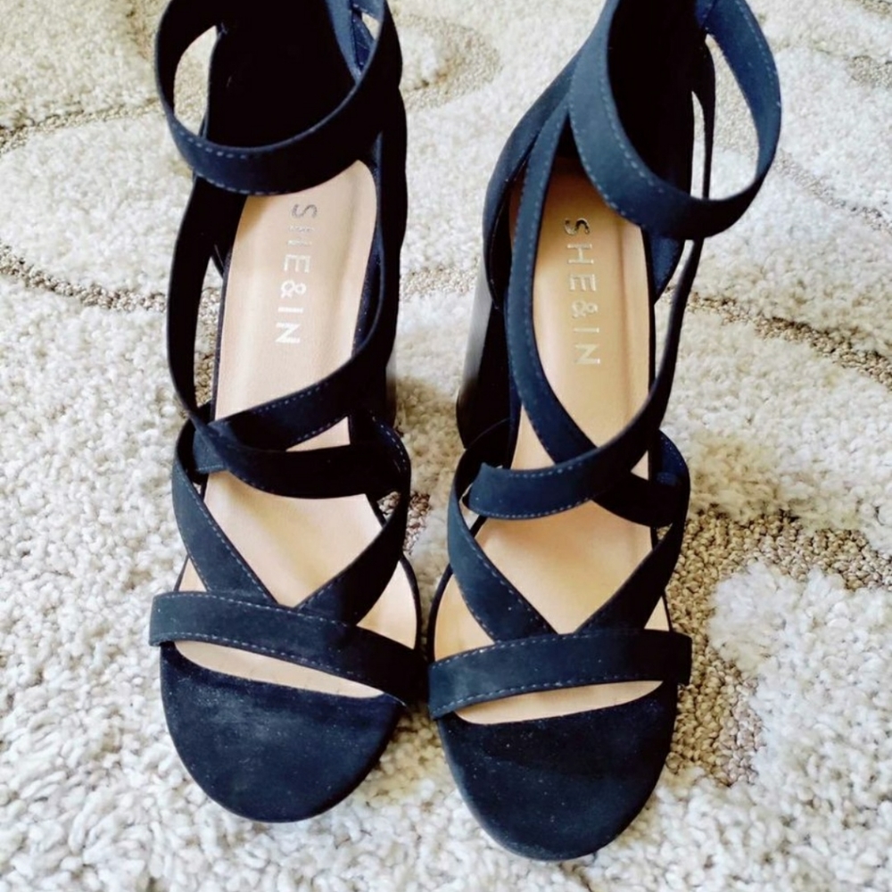 Black strap heels